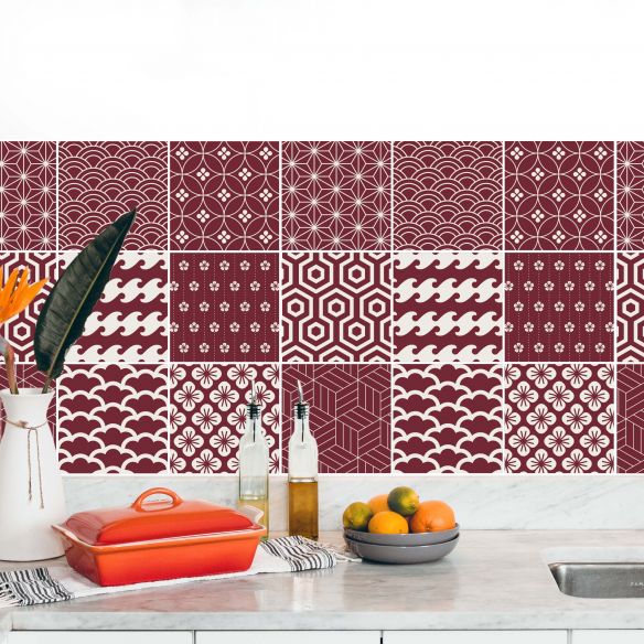 Stickers carrelage carreaux de ciment bordeau