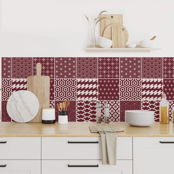 Stickers carrelage carreaux de ciment bordeau