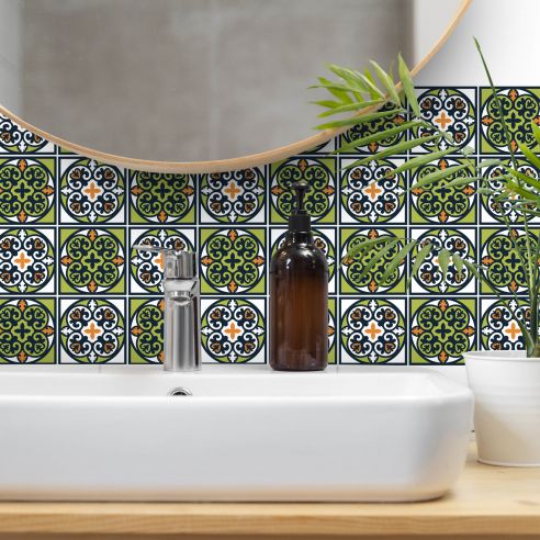 Stickers carrelage carreaux de ciment vert