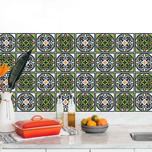 Stickers carrelage carreaux de ciment vert
