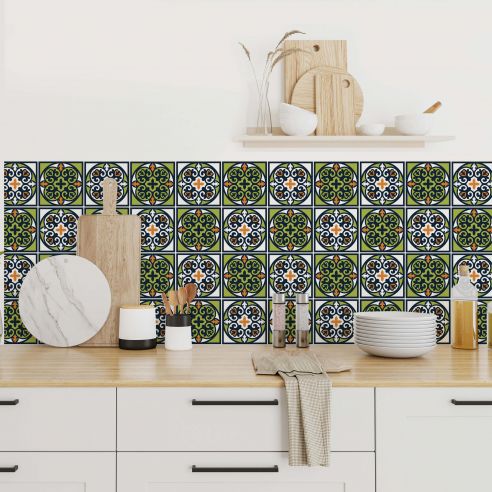 Stickers carrelage carreaux de ciment vert