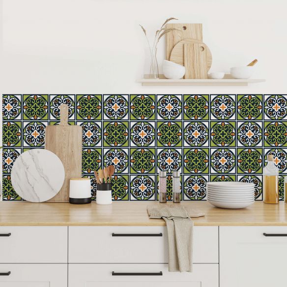 Stickers carrelage carreaux de ciment vert
