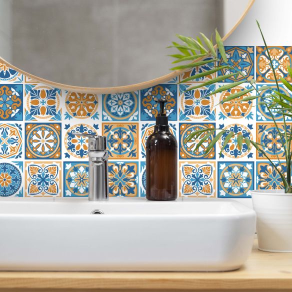 Stickers carrelage carreaux de ciment multicolore