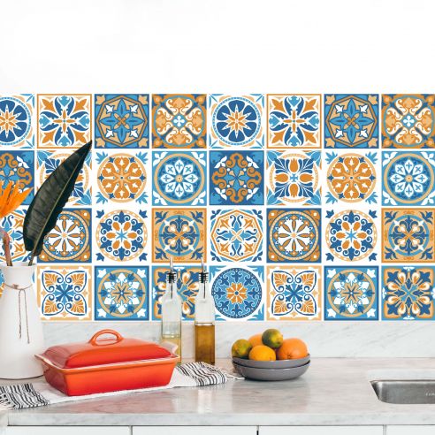 Stickers carrelage carreaux de ciment multicolore