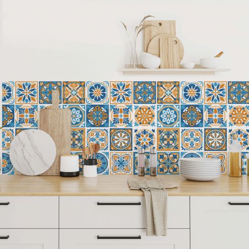 Stickers carrelage carreaux de ciment multicolore