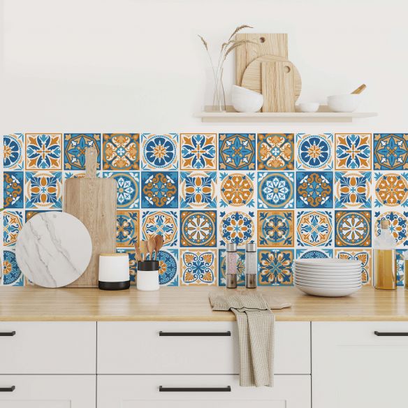 Stickers carrelage carreaux de ciment multicolore