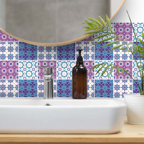 Stickers carrelage carreaux de ciment mauve