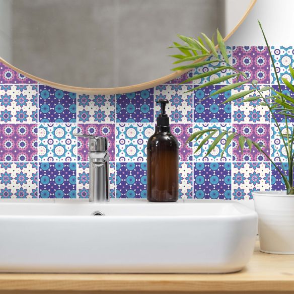 Stickers carrelage carreaux de ciment mauve