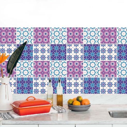 Stickers carrelage carreaux de ciment mauve