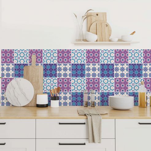 Stickers carrelage carreaux de ciment mauve