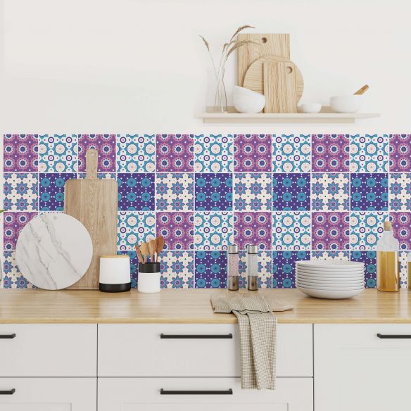 Stickers carrelage carreaux de ciment mauve