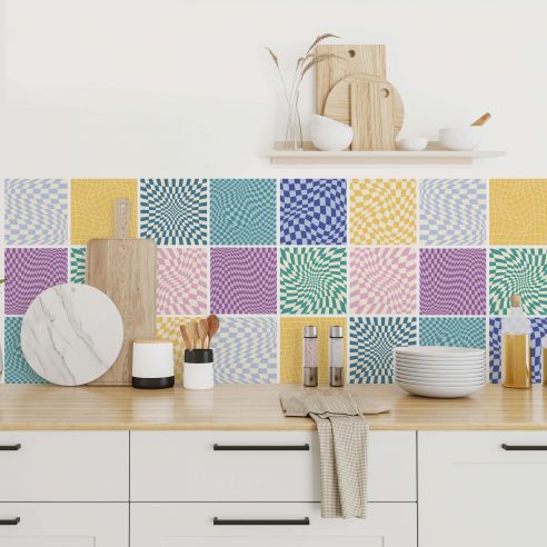 Stickers carrelage carreaux de ciment multicolore