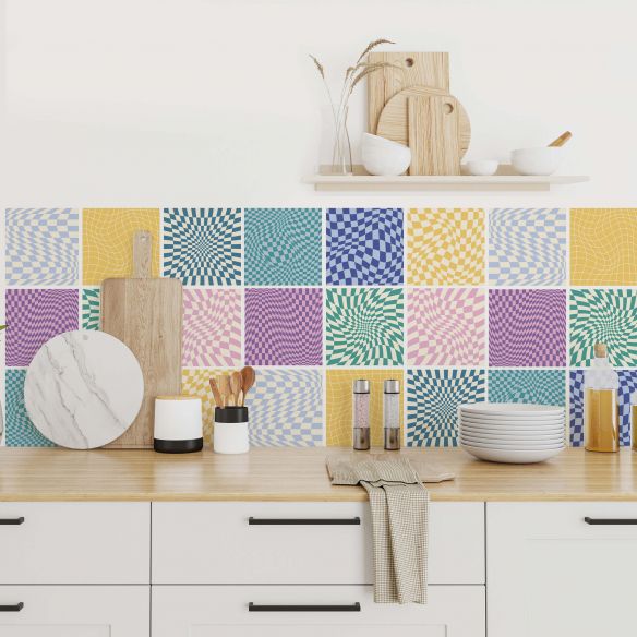 Stickers carrelage carreaux de ciment multicolore