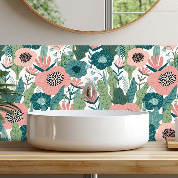 Crédences déco florale adhésive PVC 3mm 30x70cm