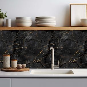 Crédence adhésive effet marbre noir et or