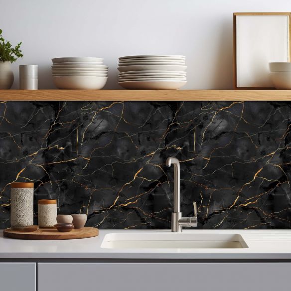 Crédence adhésive effet marbre noir et or