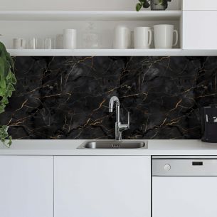 Crédence adhésive effet marbre noir et or 2