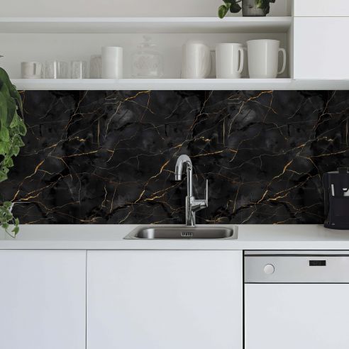 Crédence adhésive effet marbre noir et or