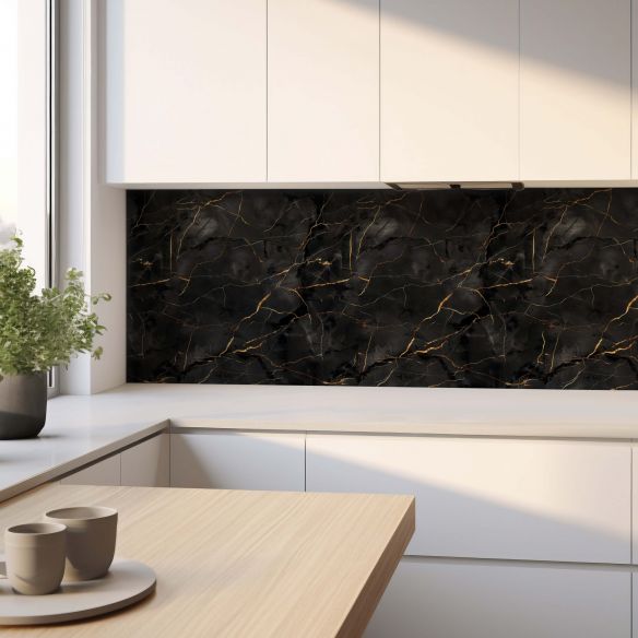 Crédence adhésive effet marbre noir et or