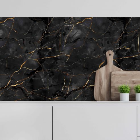 Crédence adhésive effet marbre noir et or