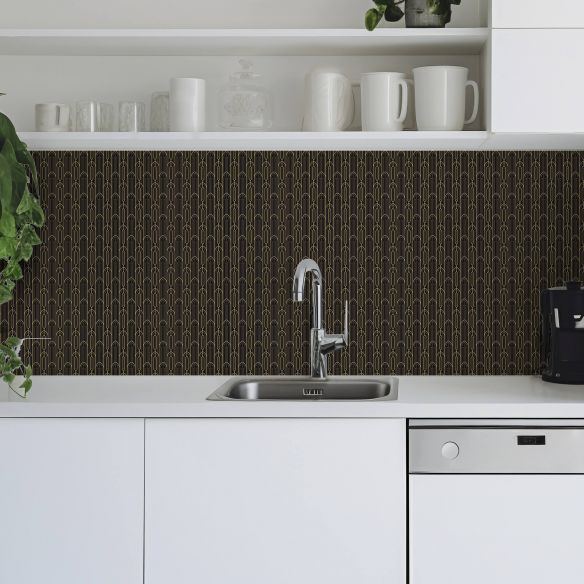 Crédence adhésive art déco noir à motifs