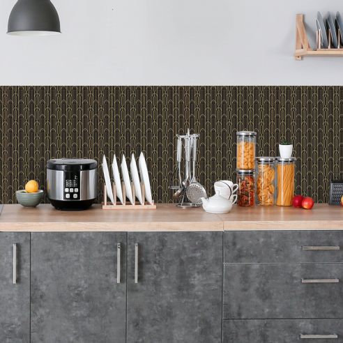 Crédence adhésive art déco noir à motifs