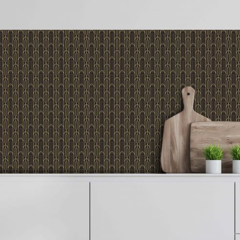 Crédence adhésive art déco noir à motifs