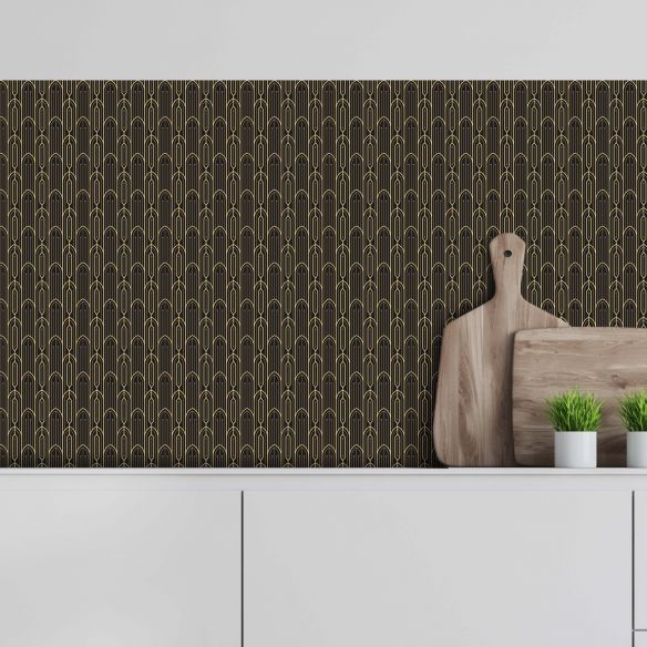 Crédence adhésive art déco noir à motifs