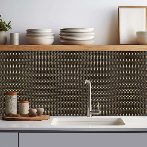 Crédence adhésive art déco noir à motifs