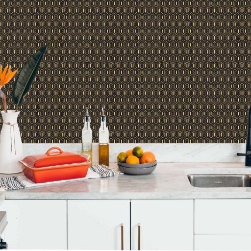 Crédence adhésive art déco noir à motifs