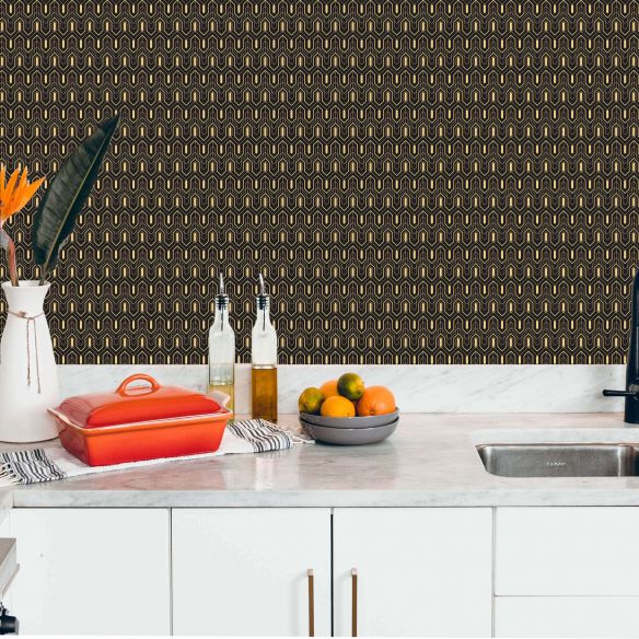 Crédence adhésive art déco noir à motifs