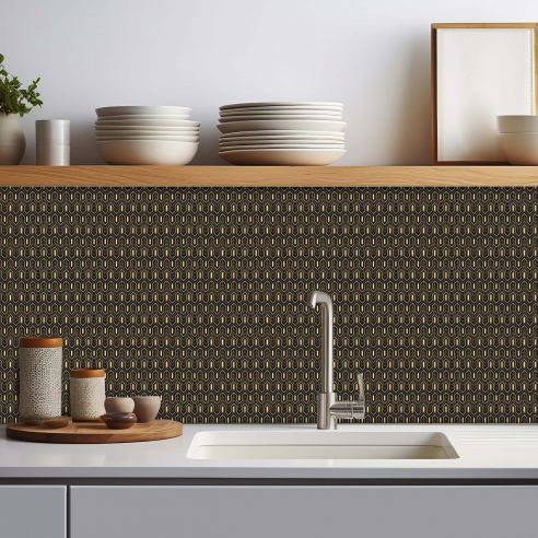 Crédence adhésive art déco noir à motifs