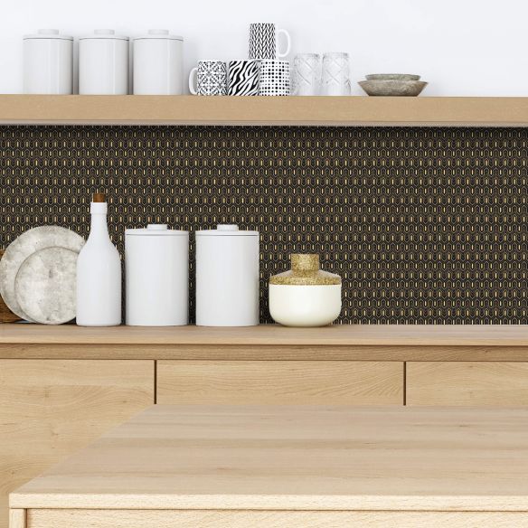 Crédence adhésive art déco noir à motifs