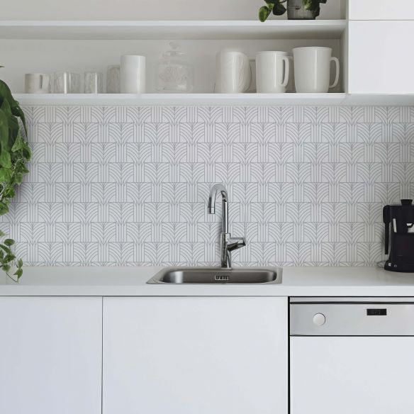 Crédence adhésive déco design blanc et gris