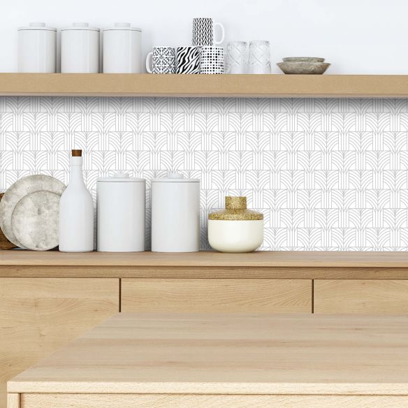 Crédence adhésive déco design blanc et gris