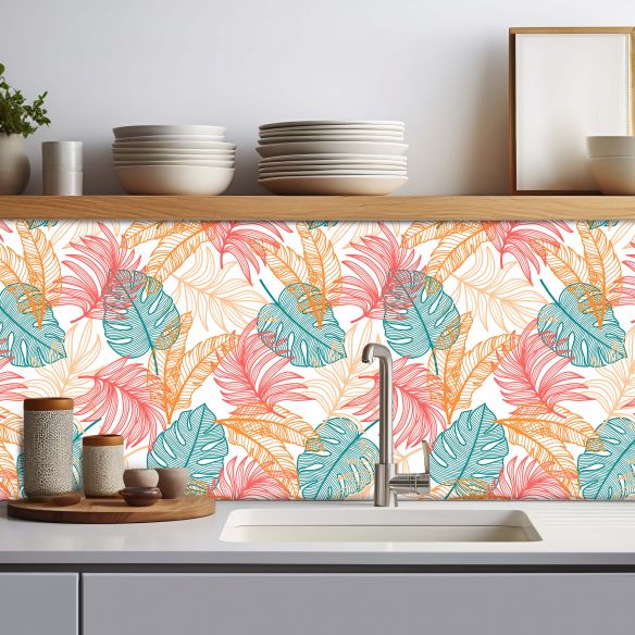 Crédence adhésive feuillage tropical coloré