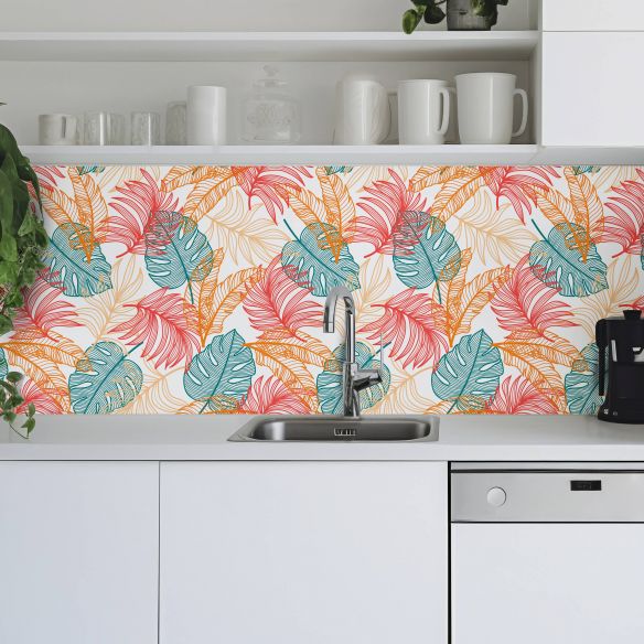 Crédence adhésive feuillage tropical coloré