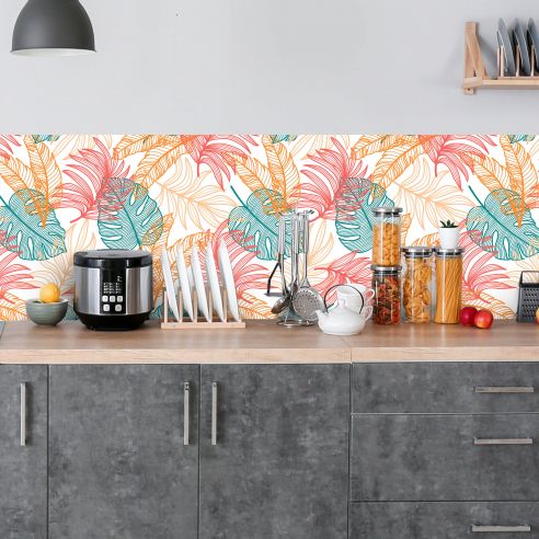 Crédence adhésive feuillage tropical coloré