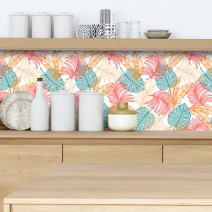 Crédence adhésive feuillage tropical coloré