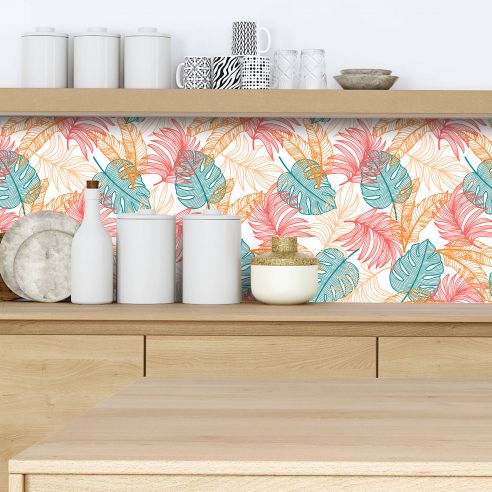 Crédence adhésive feuillage tropical coloré