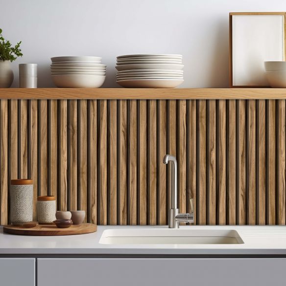 Crédence adhésive imitation tasseaux bois 001