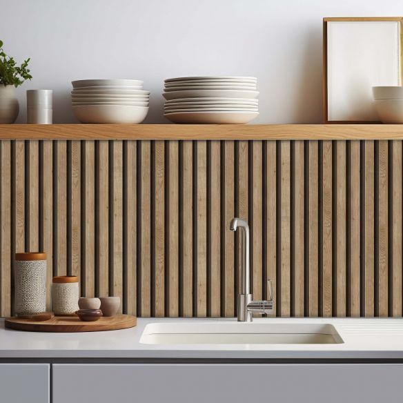 Crédence adhésive imitation tasseaux bois 005