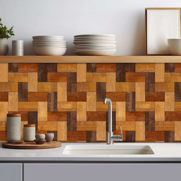 Crédence adhésive effet parquet bois 001