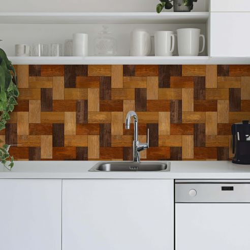 Crédence adhésive effet parquet bois 001