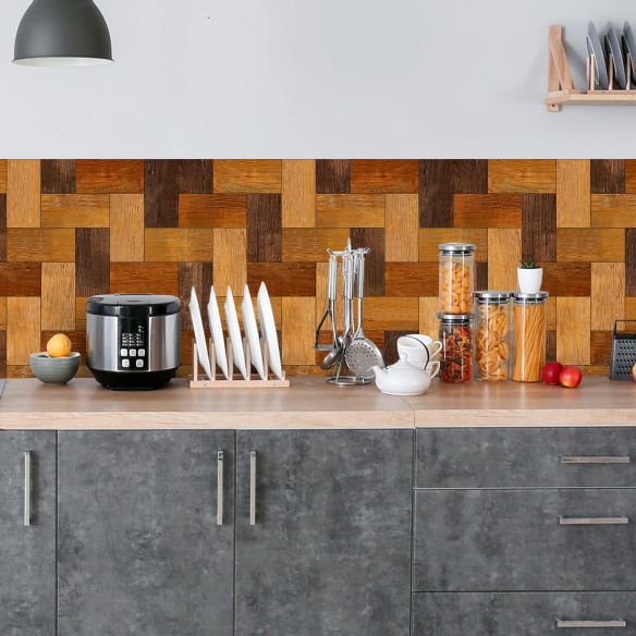 Crédence adhésive effet parquet bois 001