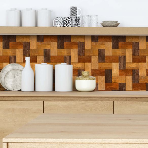 Crédence adhésive effet parquet bois 001