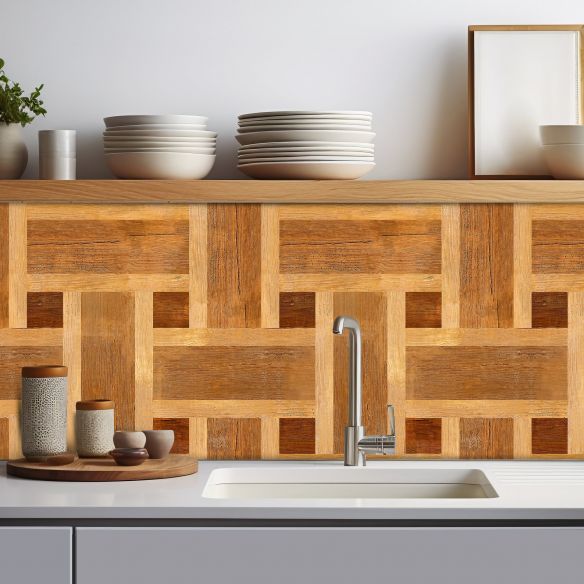 Crédence adhésive effet parquet bois 002