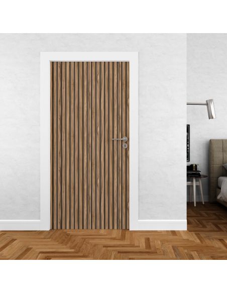 Sticker porte effet tasseaux bois 002