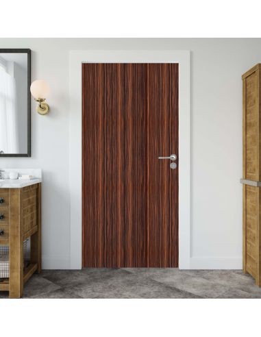 Sticker porte effet bois acajou