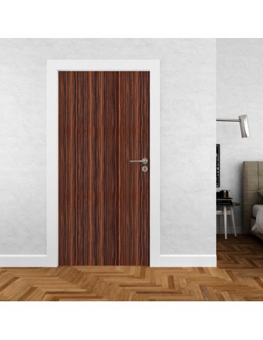 Sticker porte effet bois acajou